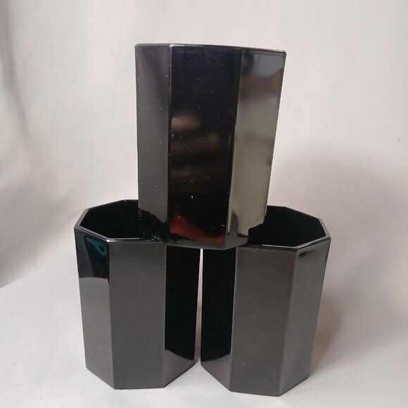 3 Arcoroc Octime Black Glass Octagon Coffee Mugs Tea Cups Vintage MCM France - Picture 13 of 16